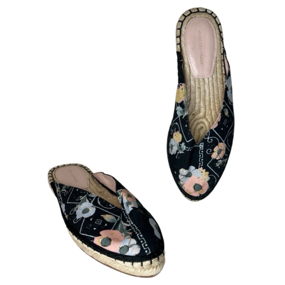 Avec Les Filles Val blue floral print espadrille mule size 8